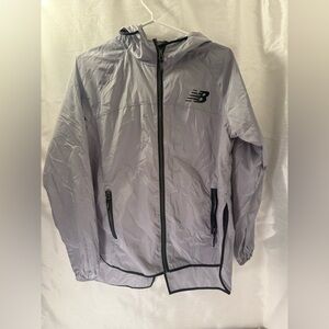 New Balance Men's Medium Black White Hooded Full Zip Rain Jacket Windbreaker